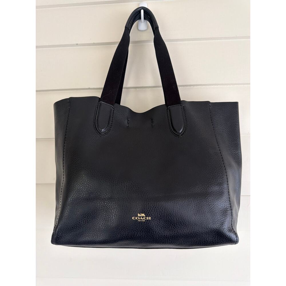Coach Black Leather Derby Tote with Gold Logo Capsule Minimalist Elevated Basics